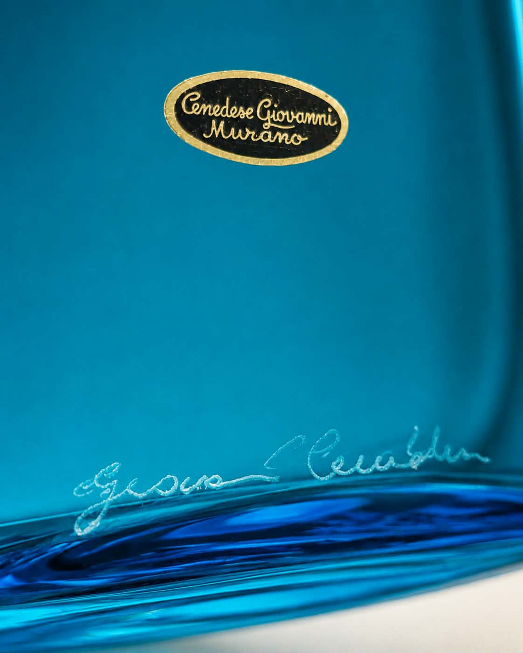 Signed Cenedese Giovanni Murano Turquoise Blue Art Glass Vase.