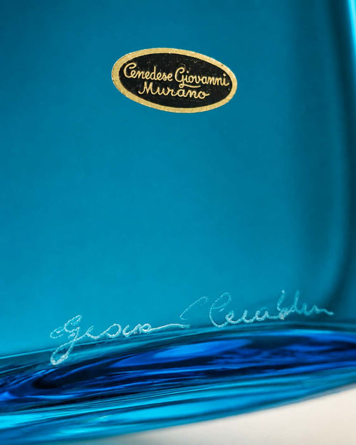 Signed Cenedese Giovanni Murano Turquoise Blue Art Glass Vase.