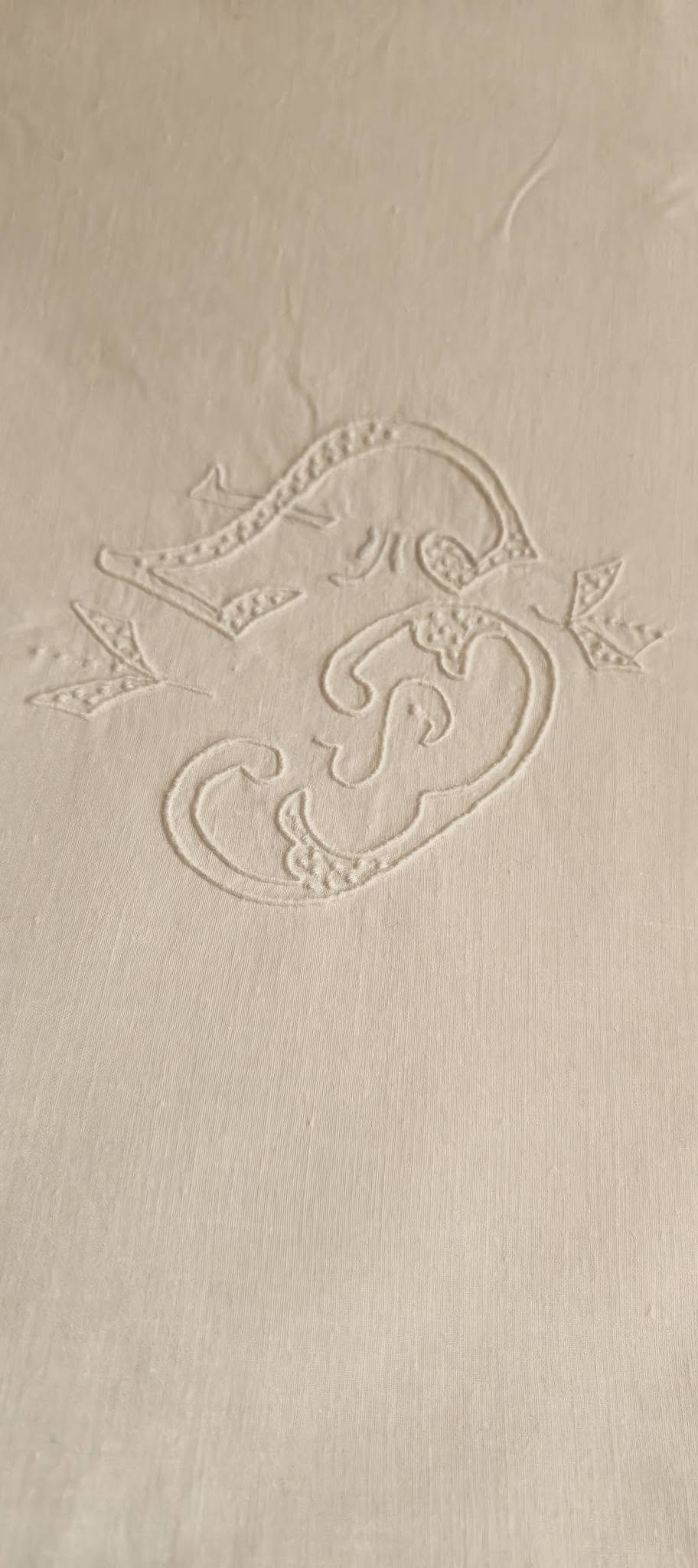Vintage French Monogrammed Pillowcase with Madeira Embroidery – 1940
