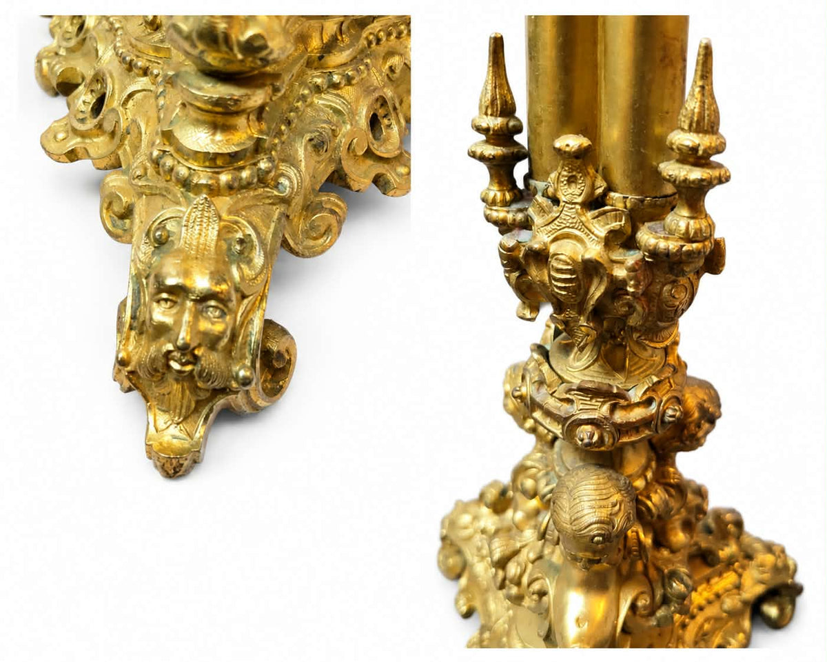 Pair of French Charles X Three-Light Gilt Bronze Candelabra, Early 19th Century