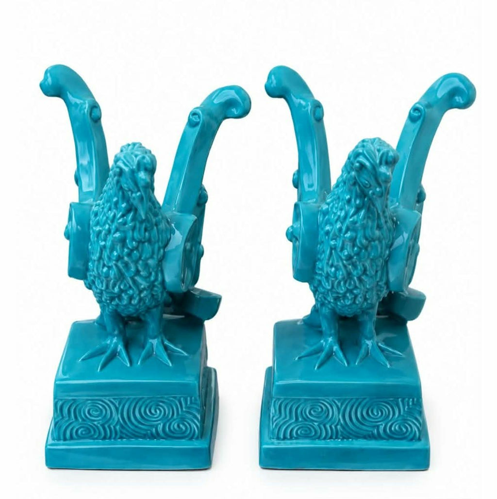 Jean Boggio for Franz Pair of Turquoise Porcelain Phoenix Figures