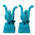 Jean Boggio for Franz Pair of Turquoise Porcelain Phoenix Figures