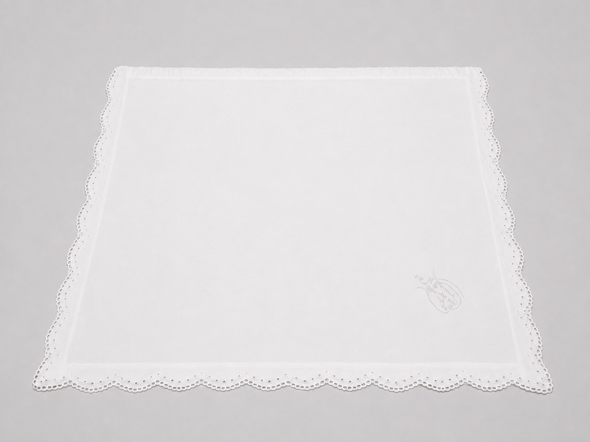 Beautiful Hungarian Country Linen Damask Pillowcase with Madeira Embroidery and Monogram – 90 × 72 cm