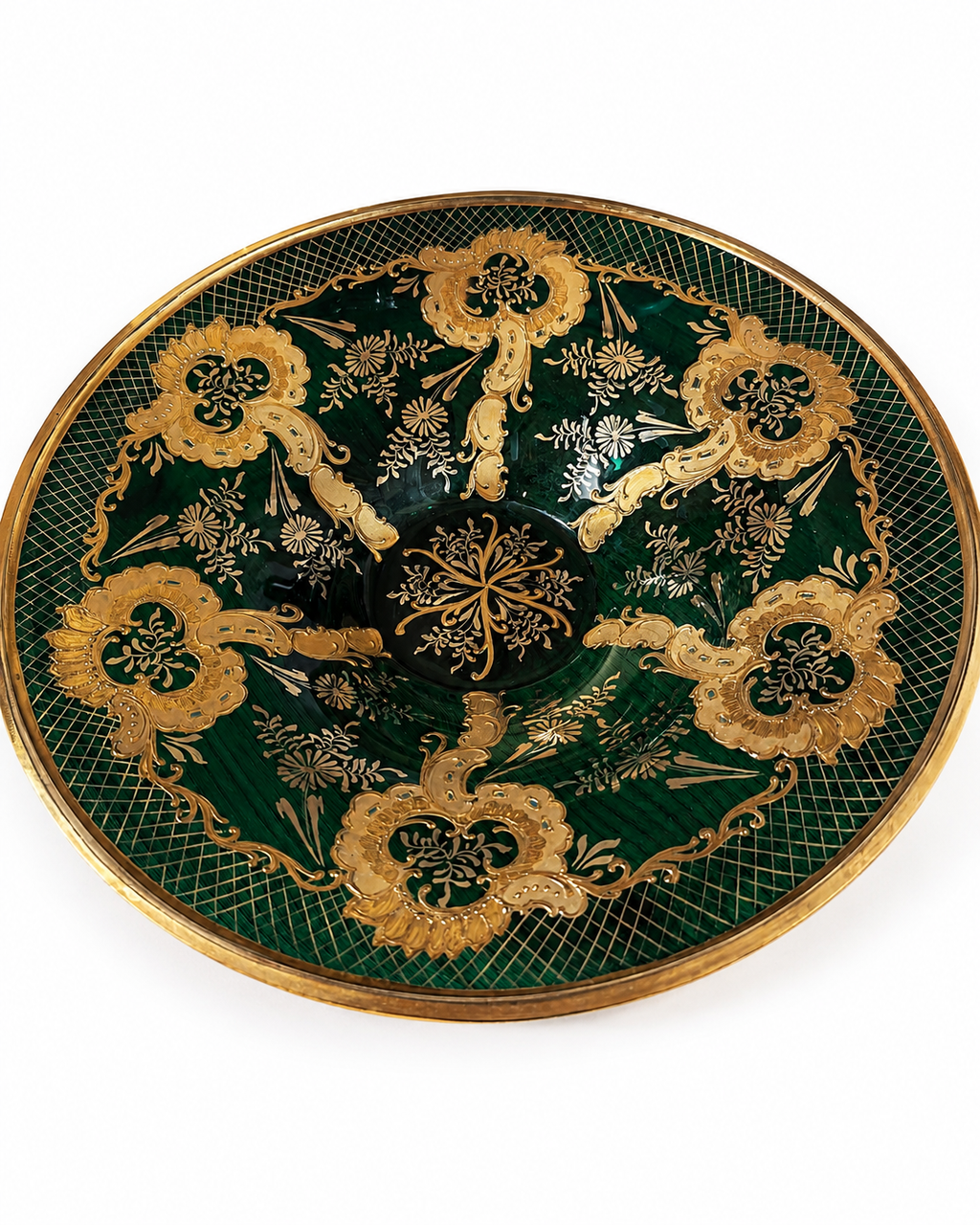 Bohemia Emerald Green Glass Serving Bowl & Footed Compote.