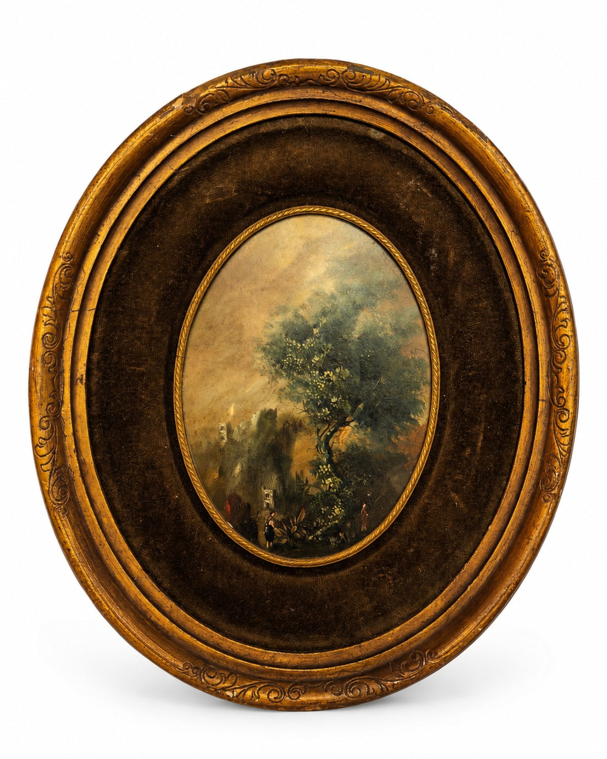 Pair of 19th-Century Oval Italian School Oil Paintings on Copper.