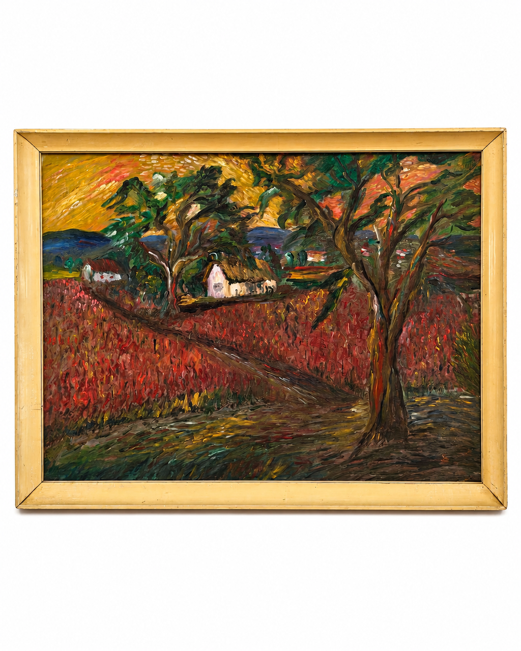 Fauvist-Style European Rural Landscape – Oil on Board