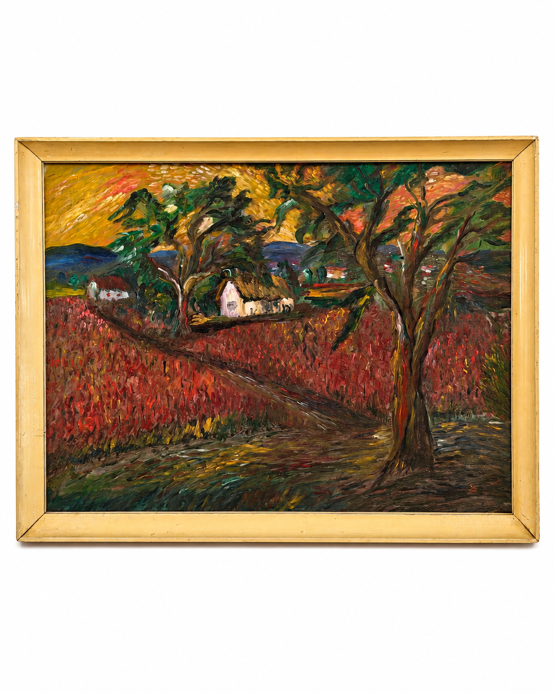 Fauvist-Style European Rural Landscape – Oil on Board