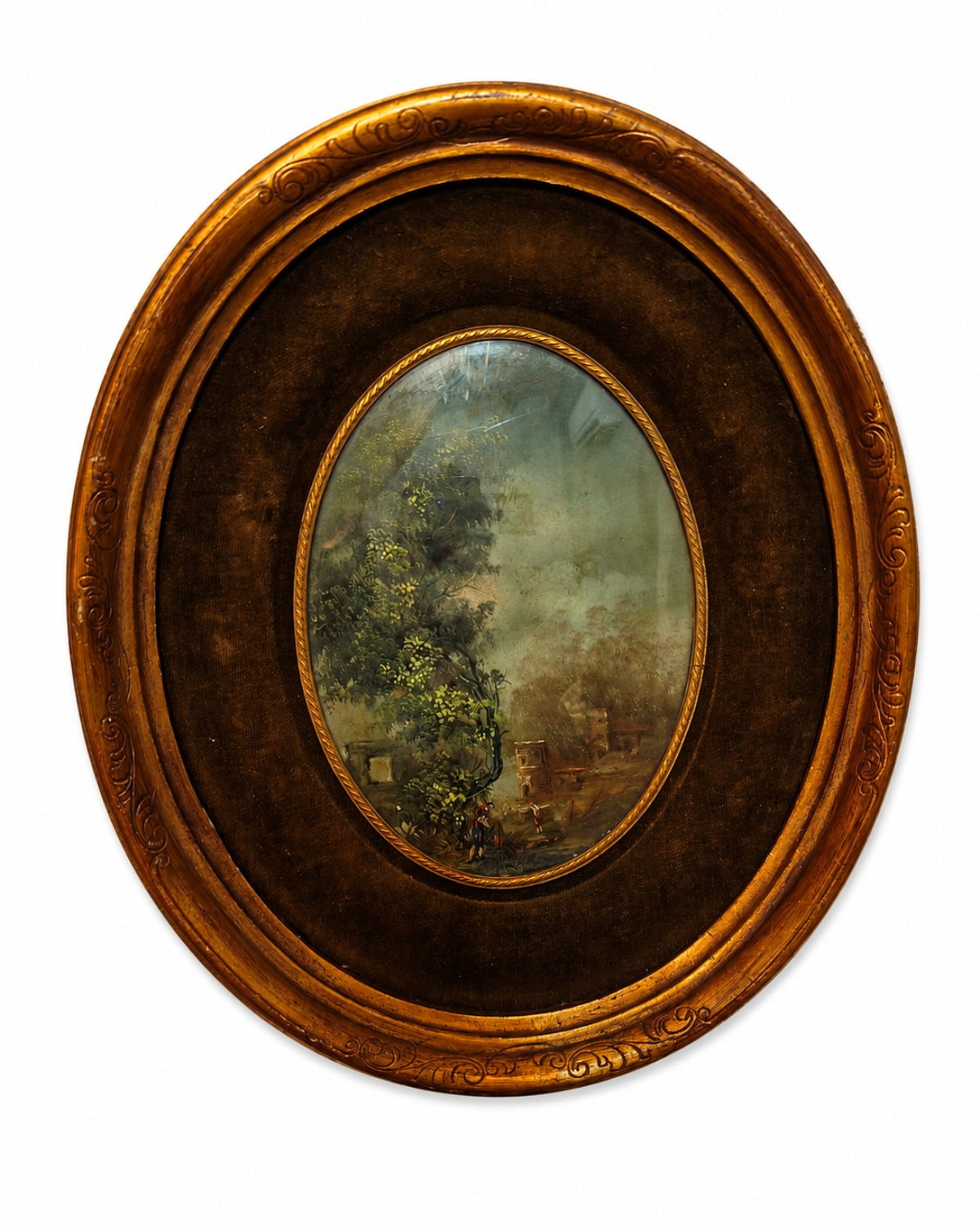 Pair of 19th-Century Oval Italian School Oil Paintings on Copper.