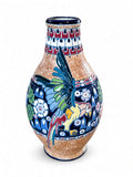 Large Bohemia Czech Art Nouveau Amphora Majolica vase  with Bird Motif 46 cm