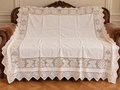 Antique Ecru Linen Tablecloth with Handmade Lace – Circa 100 Years Old.