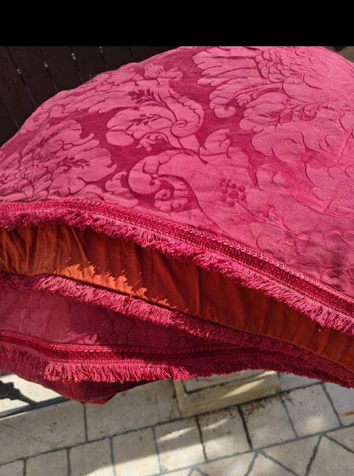 19th Century Antique Dark Raspberry Damask Jacquard Wall Tapestry.