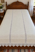 Early 20th Century Handworked Ecru Linen Bedspread .