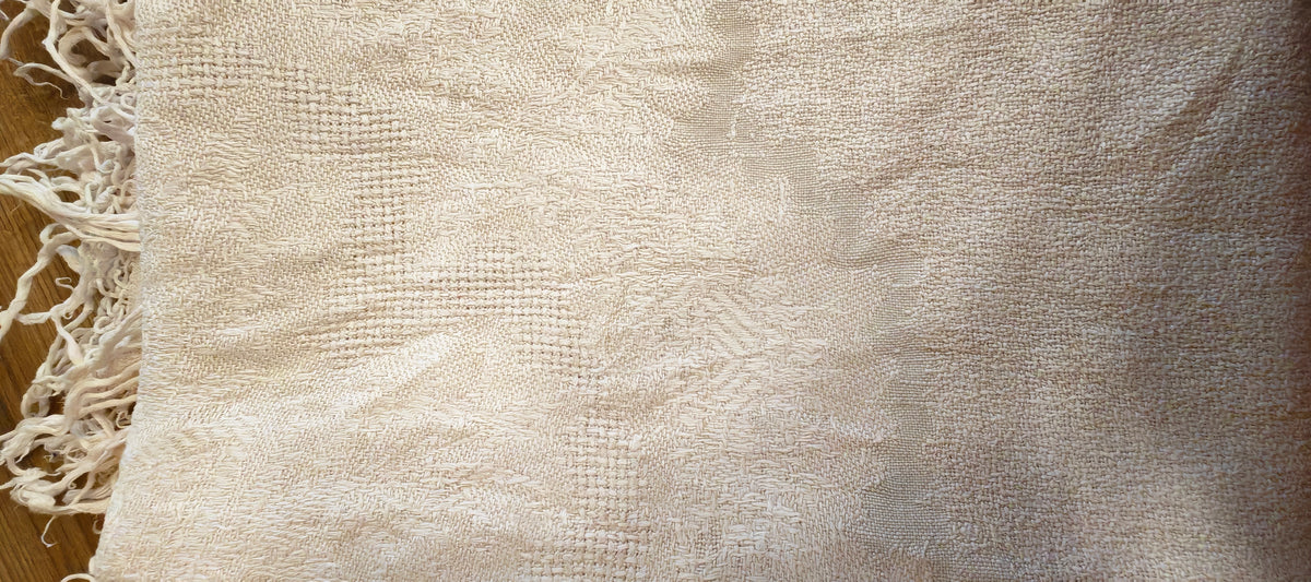 Antique Art Nouveau Handwoven Linen Damask Tablecloth .