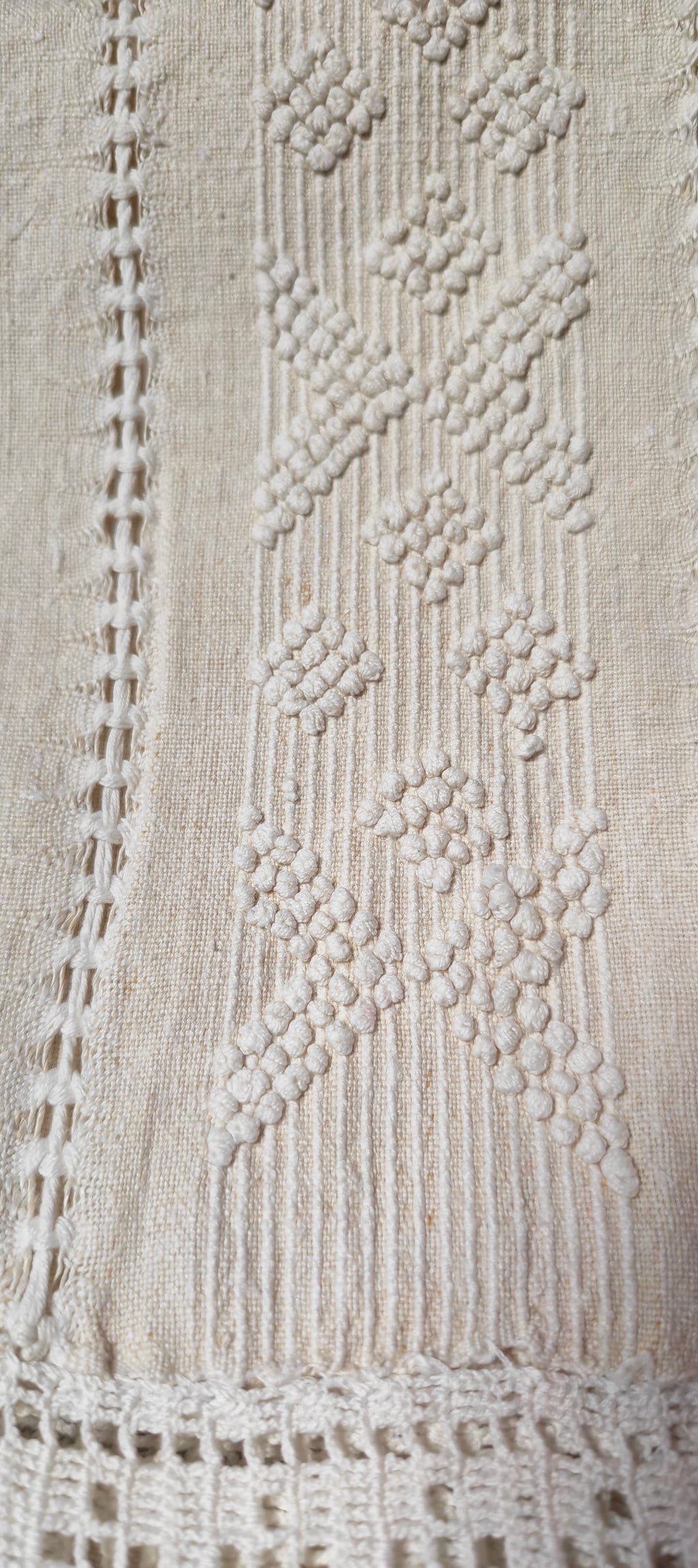 Early 20th Century Handworked Ecru Linen Bedspread .