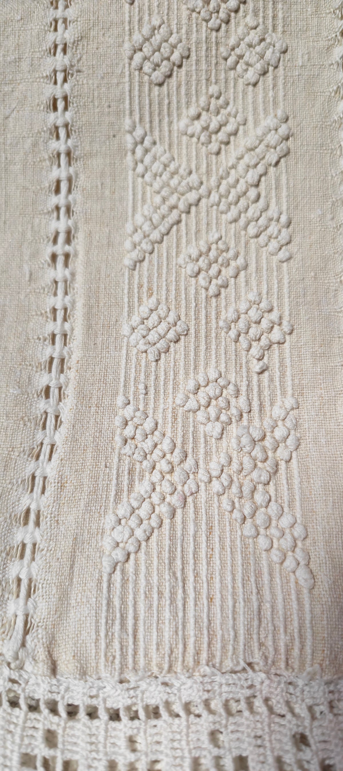 Early 20th Century Handworked Ecru Linen Bedspread .