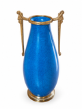 Antique Boch Frères Keramis Cobalt-Blue Crackle-Glazed Vase with Gilt-Bronze Mounts.
